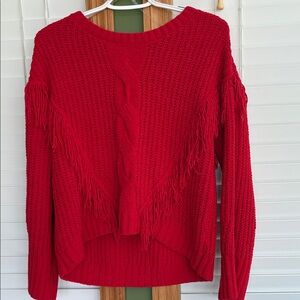 Ladies Red Cable Knit Sweater